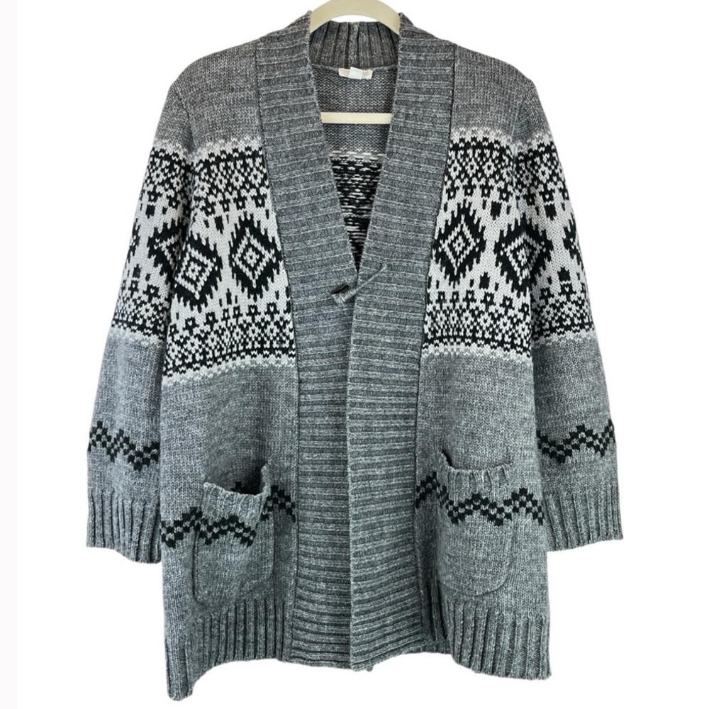 J Jill Fair Isle Wool Blend Boyfriend Cardigan